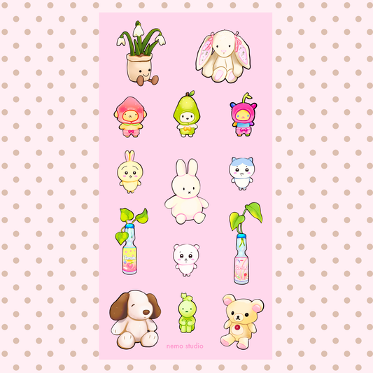 sticker sheet - plushies & plants
